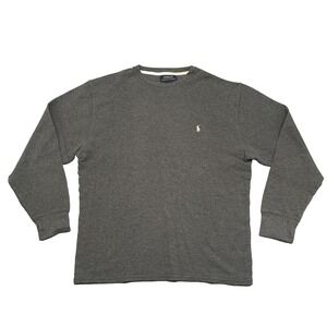 Polo Ralph Lauren Sweater Mens XL Gray Waffle Knit Crewneck Cotton Pullover Logo